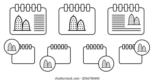 Building vector icon in calender set illustration for ui and ux, website or mobile application