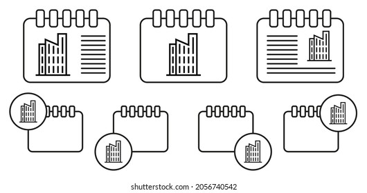 Building vector icon in calender set illustration for ui and ux, website or mobile application