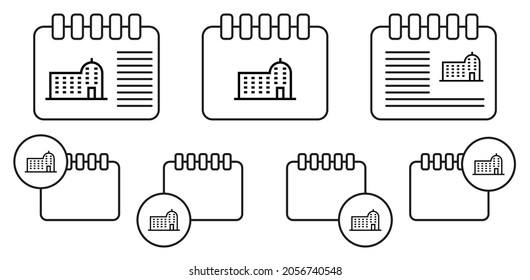 Building vector icon in calender set illustration for ui and ux, website or mobile application
