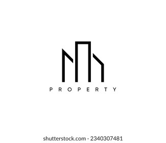 Bau von Vektorsymbol, Logo, Zeichen, Symbol für Geschäftsidentität. Immobilien, Architektur, Wolkenkratzer und Stadtlandlogo Design, Vektorvorlage.