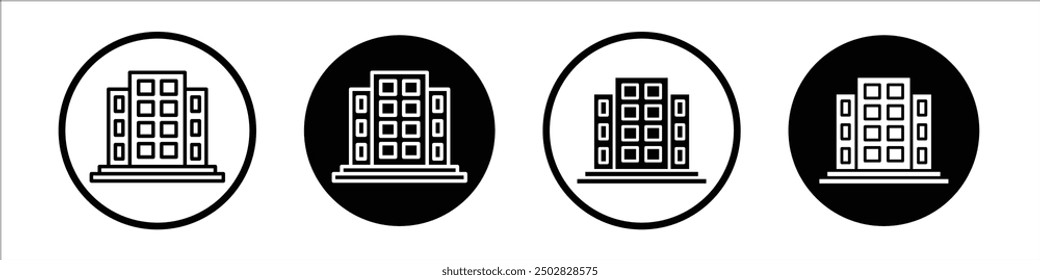 Building vector icon set black filled and outlined style.