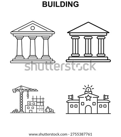 Building vector icon set with building government building construction site and public building