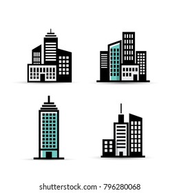 Building vector icon set isolated on white background