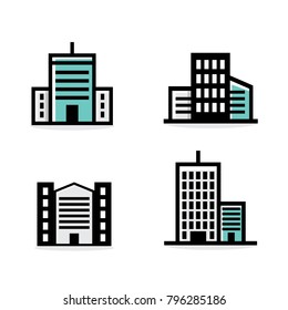 Building vector icon set isolated on white background