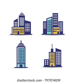 Building vector icon set isolated on white background