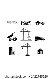 Building - vector icon set on white background. Symbol for web, infographics, print design and mobile UX/UI kit. Vector illustration, EPS10.