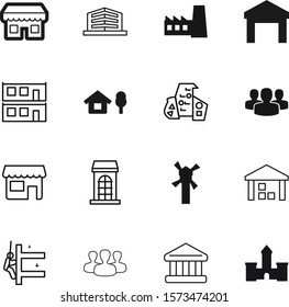 building vector icon set such as: wheat, storefront, wood, classical, flag, apartment, abstract, buildings, facade, slim, fortress, farm, perspective, government, decorative, mark, architectural