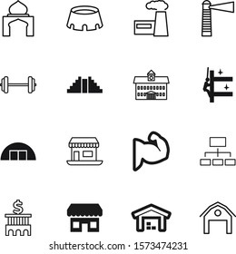 building vector icon set such as: button, service, estate, shape, occupation, gym, cleaning, organizational, clean, field, scoreboard, lifting, beach, dumbbell, culture, mayan, person, money