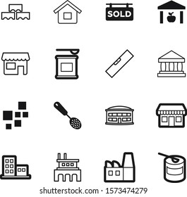 building vector icon set such as: small, modern, technology, buildings, internet, classic, nuclear, university, food, logistic, tool, finance, brick, simple, signboard, eat, terminal, classical