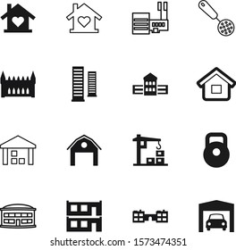 building vector icon set such as: exercise, journey, weight, modular, object, bus, cottage, package, castle, blue, clinic, body, document, mall, supermarket, strong, hospital, bank, steel, auto