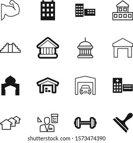 building vector icon set such as: person, ambulatory, housing, roof, car, company, muslim, bright, service, unit, apartment, barn, greece, ux, wheel, three, equipment, village, button, exterior