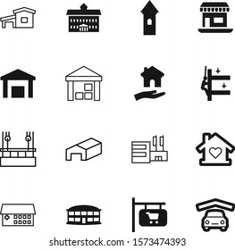 building vector icon set such as: real, car, freight, antique, logistic, university, hanging, hand, terminal, beer, metal, governmental, dock, airport, square, emblem, facade, bakery, transport