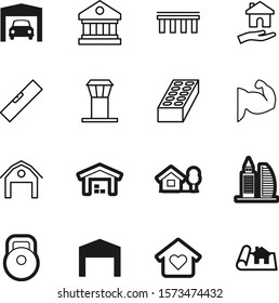 building vector icon set such as: care, logo, template, perspective, strength, nature, ownership, healthy, control, university, auto, label, bubble, exercise, log, bricks, car, measurement