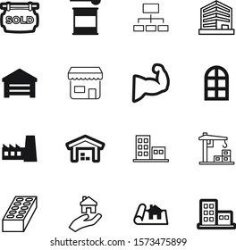 Building Vector Icon Set Such As: Crane, Material, Machinery, Care, Hands, Plant, Rough, Facade, Gainer, Boutique, Company, Refinery, Smoke, Organisation, Teamwork, Diagram, Lego, Adult, Hangar, Old