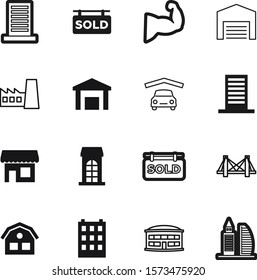 building vector icon set such as: shop, shipping, adult, arch, vacation, mall, package, automobile, road, shipment, facade, equipment, front, outline, public, room, airport, transport, environment