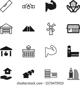 building vector icon set such as: leveling, tool, transportation, station, institution, road, drawbridge, petersburg, housing, storage, service, medical, knowledge, equipment, ruin, surface, saint