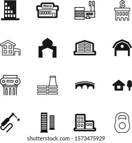 building vector icon set such as: strength, wood, outline, religion, savings, connection, sport, banking, hut, button, success, machine, barn, barbell, farm, bridge, hand, mosque, steel, centre