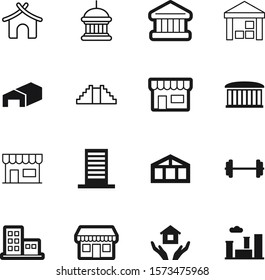 building vector icon set such as: cottage, glasshouse, pyramid, abstract, sell, holding, summer, grow, cleaning, circle, dumbbell, hold, ecology, terminal, finance, classic, train, botanical, bus