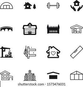 building vector icon set such as: strong, hothouse, coffee, hold, surface, food, occupation, government, window, men, round, tower, grow, organic, greenhouse, church, barbell, engineering