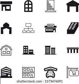 building vector icon set such as: district, people, package, material, diagram, traditional, ornamental, muslim, group, auto, beer, storefront, bricks, toy, center, faith, hierarchy, tree