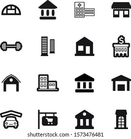building vector icon set such as: unit, industry, exercise, skyscrapers, athletic, pictogram, beer, sport, sale, hangar, template, court, library, grow, botanical, lifting, vintage, arch, metal