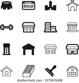 building vector icon set such as: history, package, summer, bodybuilding, warehouse, rough, icons, simple, fort, hand, sold, internet, bungalow, bricks, property, green, housing, collection, village