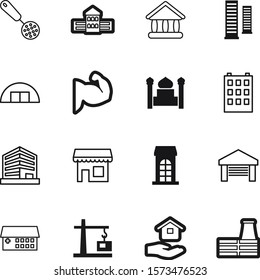 building vector icon set such as: adult, glass, pollution, greece, retail, gate, prayer, mosque, automobile, market, crane, traditional, buildings, fitness, faith, frame, machinery, small, court