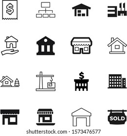 building vector icon set such as: lifting, machine, organization, grunge, manager, hut, mortgage, engineering, modern, outline, buildings, new, delivery, leadership, storefront, machinery, care