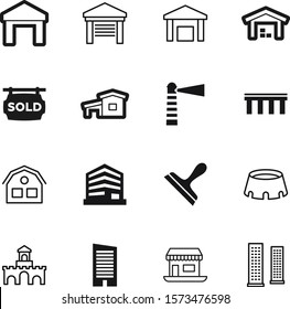 Building Vector Icon Set Such As: Hangar, Sold, Old, Marine, Historical, Cleaner, Agriculture, Beach, Room, Fantasy, Nautical, Ancient, Green, Rent, Break, Team, Thin, Navigation, Shape, Button, Car