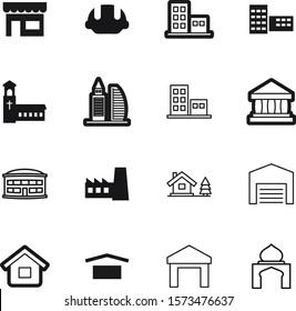 building vector icon set such as: hardhat, agriculture, box, skyscraper, library, smoke, engineer, button, plane, education, banking, shopping, airport, knowledge, spiritual, safety, frame, website