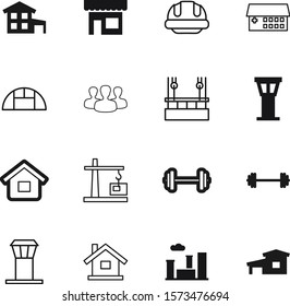 building vector icon set such as: glass, store, people, industry, greenhouse, clean, clinic, healthcare, departure, warm, helmet, lift, cleaner, maintenance, ecology, cafe, engineer, care, worker