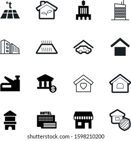 building vector icon set such as: savings, romance, environmental, internet, property, commerce, one, shipping, banking, travel, classic, construct, logistic, state, market, wooden, insurance