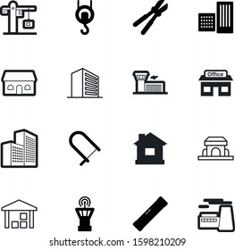 building vector icon set such as: flight, airplane, horizontal, water, red, sale, carpentry, storefront, cargo, spirit, box, package, passenger, silhouette, fill, air, departure, shipment, roof, jet