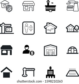 building vector icon set such as: protection, mall, striped, template, supermarket, eco, delivery, restaurant, nobody, apartment, power, cargo, public, elevator, logistic, departure, money, lift