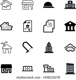 building vector icon set such as: urban, automatic, train, safety, tower, stretcher, helmet, aircraft, courthouse, doorway, glass, awning, investment, hospitalization, doctor, hard, human, clip