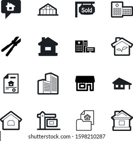 building vector icon set such as: fitness, animal, message, hotel, machine, garage, mail, environment, lifting, fill, hammer, greenhouse, door, hothouse, tool, commercial, urban, energy, cutters