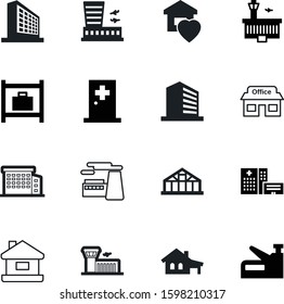 building vector icon set such as: energy, baggage, sale, heart, storefront, store, fitness, residence, medic, warm, er, shop, mortgage, green, cottage, farm, door, logistic, state, instrument, retail