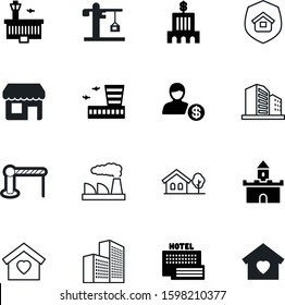 building vector icon set such as: smart, plant, nobody, chemical, open, manufacturing, safe, retail, crossing, factory, nuclear, power, guard, kingdom, insurance, cottage, sale, stop, ancient, place