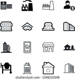 building vector icon set such as: garage, heavy, light, tool, healthcare, people, green, money, supermarket, nobody, set, exterior, cement-mixer, view, energy, human, engineering, animal, delivery