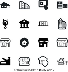 building vector icon set such as: hook, defense, stapler, glass, inside, insurance, auto, engineering, investment, courthouse, travel, heavy, template, bank, safe, logo, healthcare, stretcher, metal