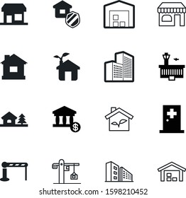 building vector icon set such as: mall, public, investment, railroad, crane, medicine, set, departure, stop, insurance, light, awning, journey, boundary, tree, transport, cross, engineering, linear