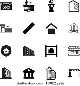 building vector icon set such as: commercial, baggage, bubble, measurement, luggage, surface, warehouse, warning, roadblock, facade, finance, set, government, window, port, tourism, template, retail