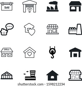 building vector icon set such as: sold, voyage, mail, transport, wireless, smoke, new, glasshouse, cottage, organic, state, flight, logo, water, farming, door, manufacturing, mobile, crane, weight
