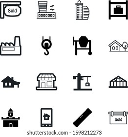 building vector icon set such as: cafe, aircraft, agriculture, technology, rope, fill, glasshouse, network, energy, surface, transportation, window, start, horizontal, travel, front, warm, place