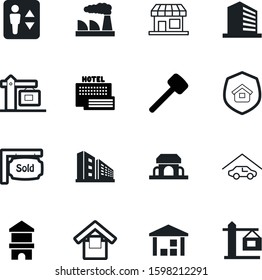 building vector icon set such as: sea, search, construct, service, eps10, silhouette, smart, buildings, level, modern, brick, guard, chemical, game, commercial, break, smoke, station, tool