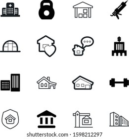 building vector icon set such as: sealant, garden, transportation, logistic, water, success, message, growth, greenhouse, privacy, organic, agriculture, emotion, architectural, buildings, red