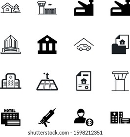 building vector icon set such as: atc, underfloor, courthouse, fly, heater, stretcher, silhouette, rescue, floor, terminal, passenger, architectural, door, airplane, sealant, pipeline, metal, public