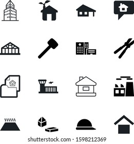 building vector icon set such as: glasshouse, office, colorful, castle, aircraft, fill, store, stock, nature, station, logistic, healthy, medical, notification, smoke, passenger, hard, water