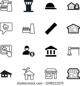 building vector icon set such as: loan, door, office, crossing, transportation, stop, tower, water, stock, message, tablet, mobile, departure, conservation, remote, natural, vintage, ecological, eco