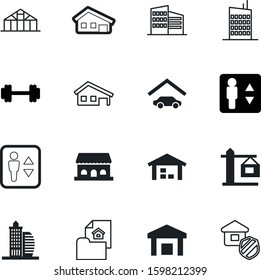 building vector icon set such as: heavy, modern, privacy, front, agriculture, facade, plant, farm, guard, green, insurance, body, agronomy, apartment, food, shield, crane, fitness, agreement